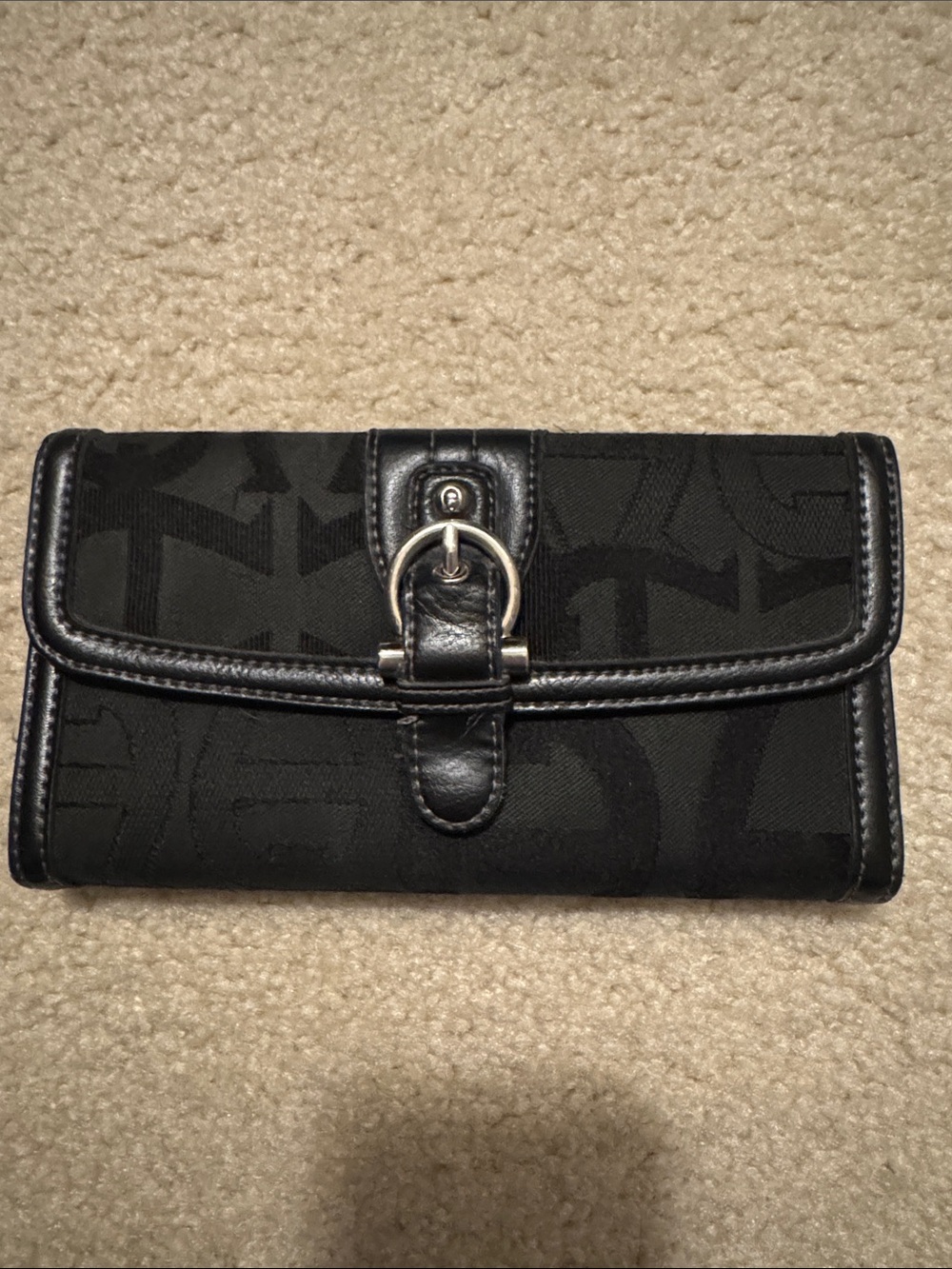 Coach Black Logo Jacquard Buckle Clutch Wallet